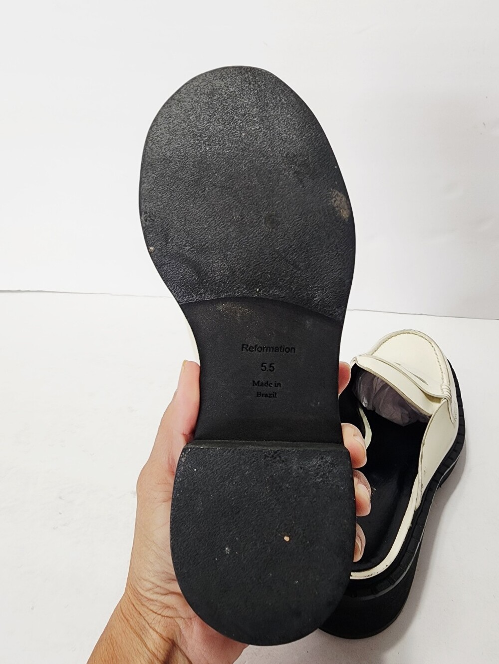 Reformation Angie White Penny Loafers with Black Sole Size 5.5 - Picture 7 of 11